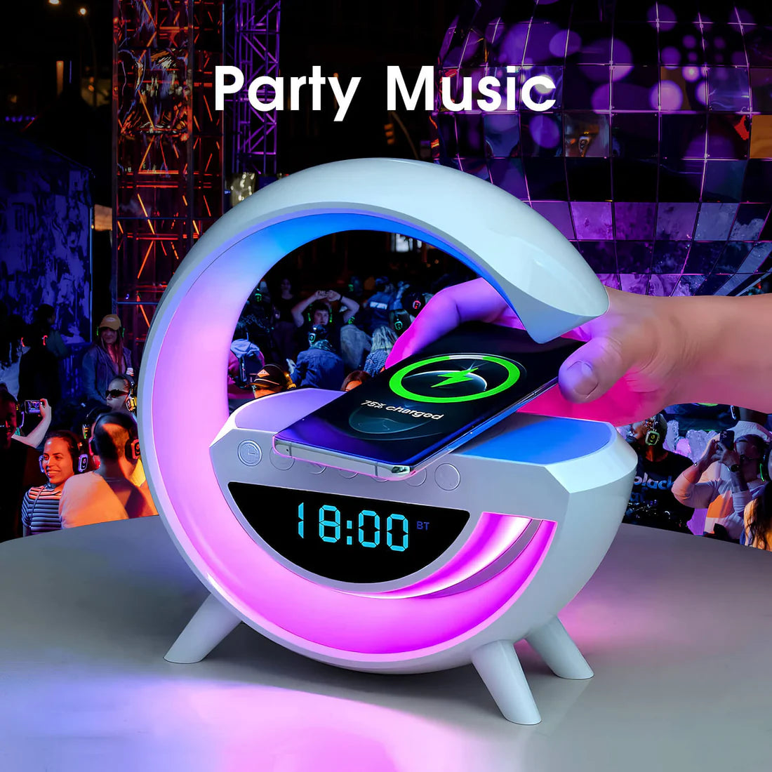 3-in-1 Wireless Charging Alarm Clock with Bluetooth Speaker & LED Display (15W Fast Charger)