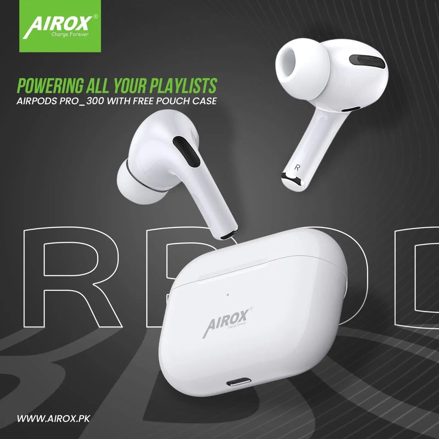 Airox 300 Air-Pods Pro || Premium Quality || 5.0 Version || Longer Battery Time || Free Silicon Case airox.pk