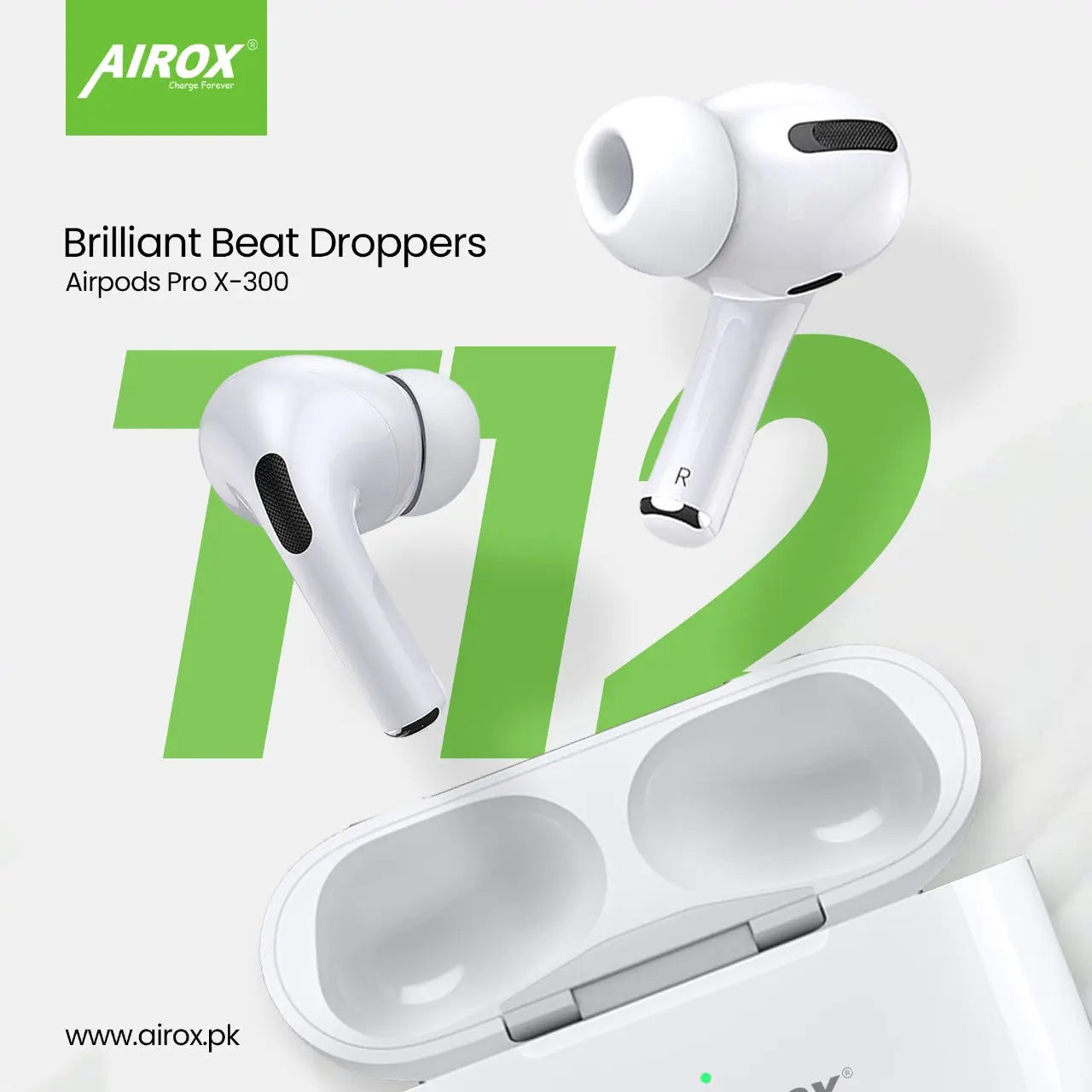 Airox 300 Air-Pods Pro || Premium Quality || 5.0 Version || Longer Battery Time || Free Silicon Case airox.pk