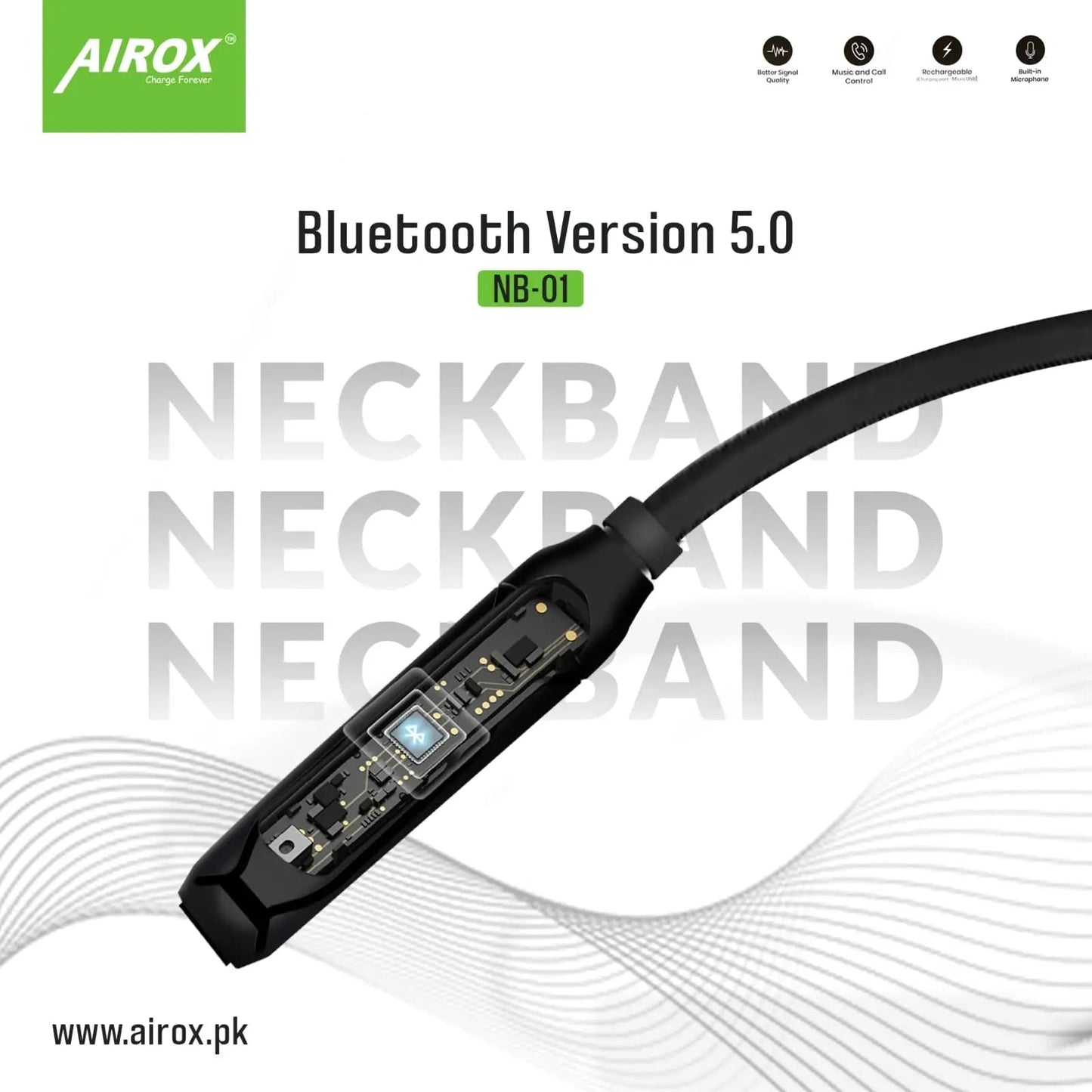 Airox NB-01 Wireless Bluetooth Neckband 5.0 Super base and Clear Sound NB-01 - Airox.pk