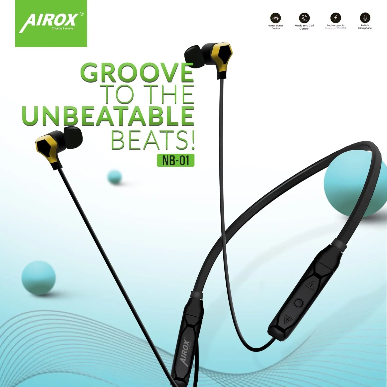 Airox NB-01 Wireless Bluetooth Neckband 5.0 Super base and Clear Sound NB-01 - Airox.pk