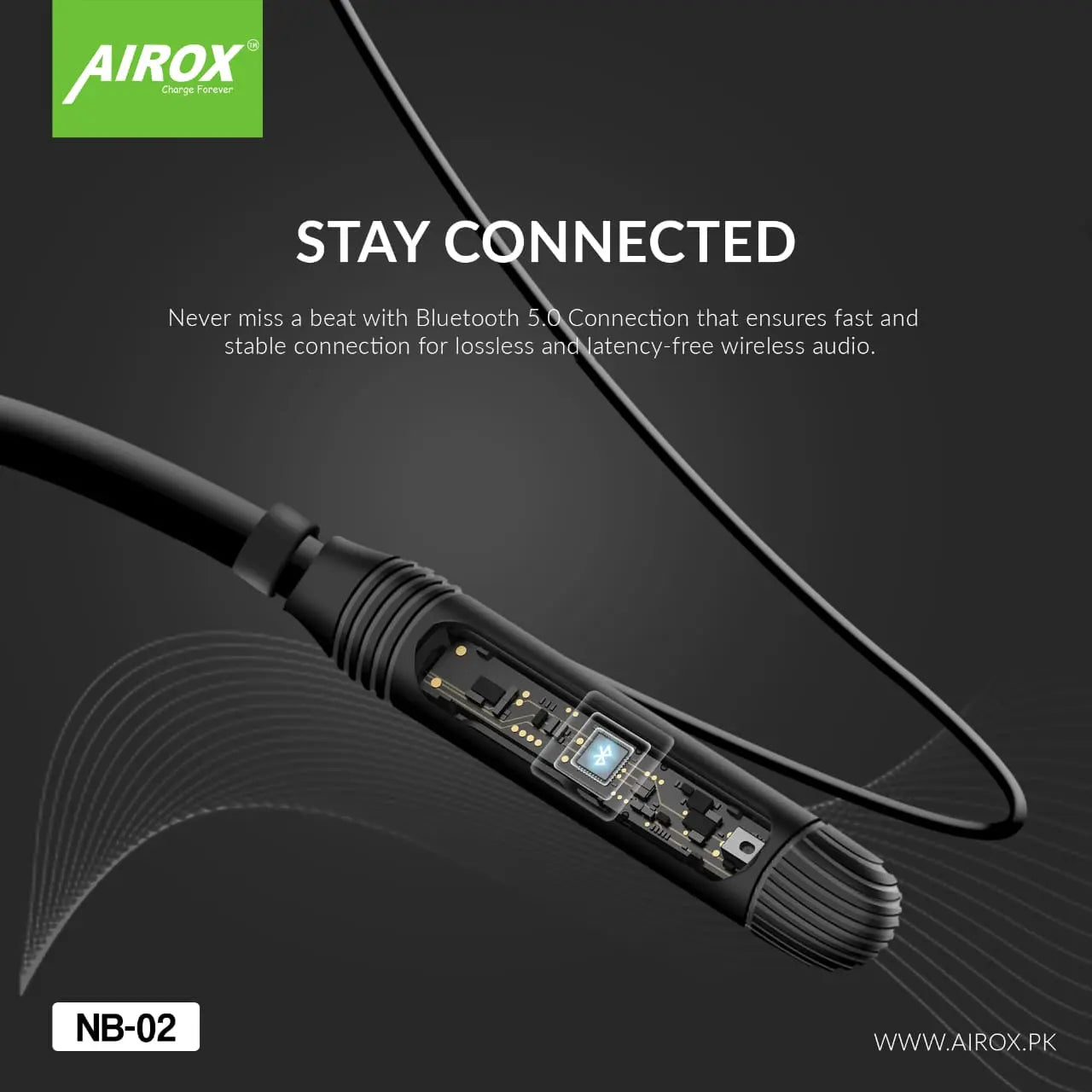 Airox NB-02 Wireless Handsfree | Neckband Handsfree | Bluetooth Earphone 5.0 | Noise Free Sound - Airox.pk