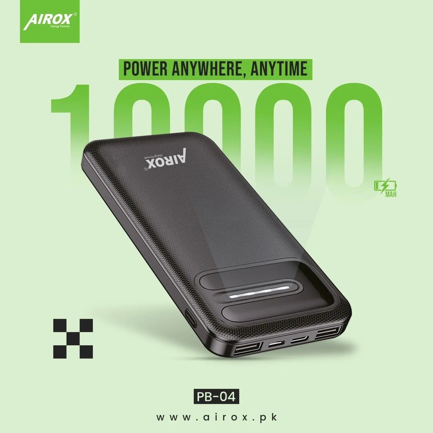 Airox PB04 10000 Mah Power Bank 2A 2a Usb Ports Airox.pk