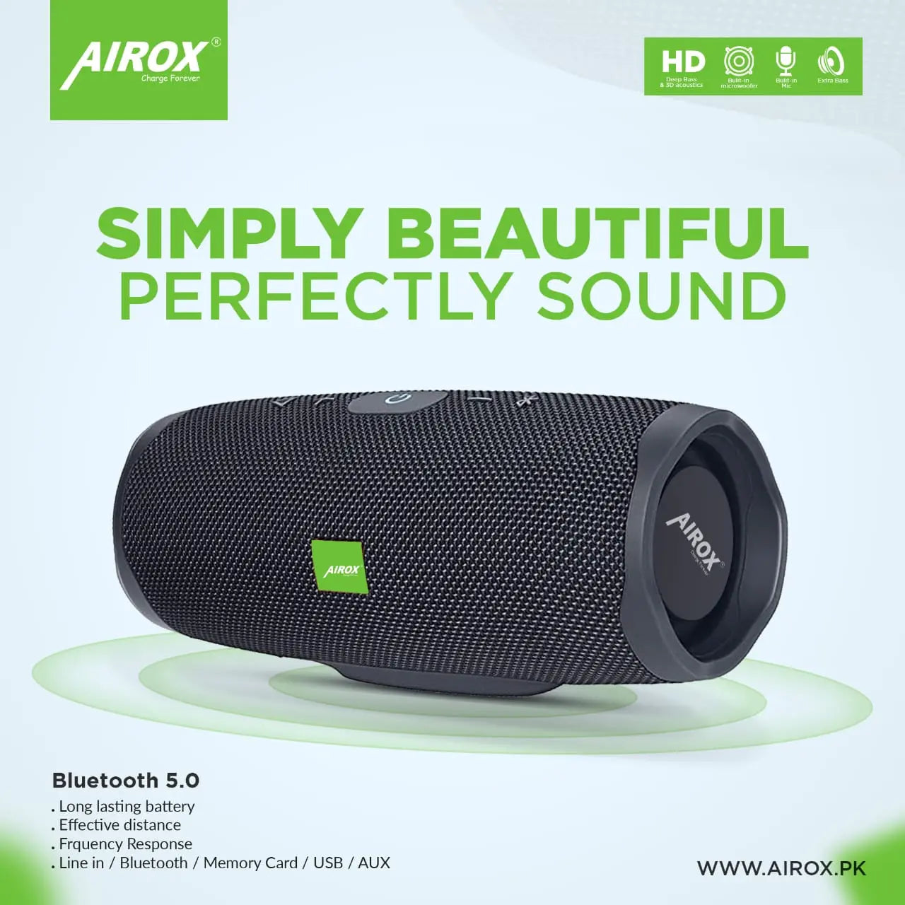 Airox Wireless Bluetooth Speakers Woofer Portable  Speakers Bass Speaker Stereo Music Surround Mobile Call Light Speaker Outdoor Speakers with Aux Interface Laptop Phone Support TF FM - Airox.pk